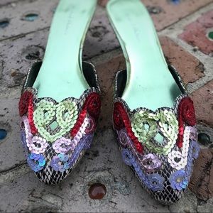 Snakeskin Metallic Sequin Kitten Heels